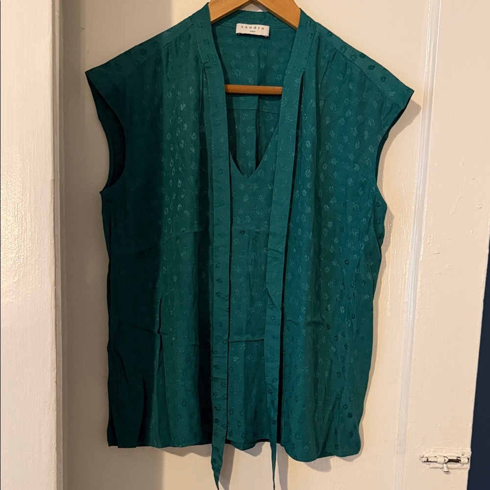 Sandro Teal V-Neck Blouse